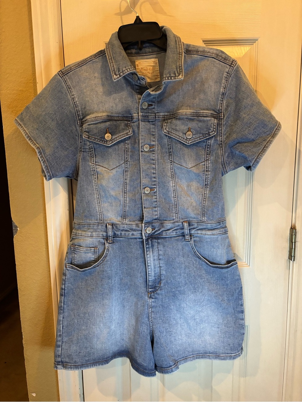 Altar’d State Light Blue Denim Short Jumpsuit Romper for women